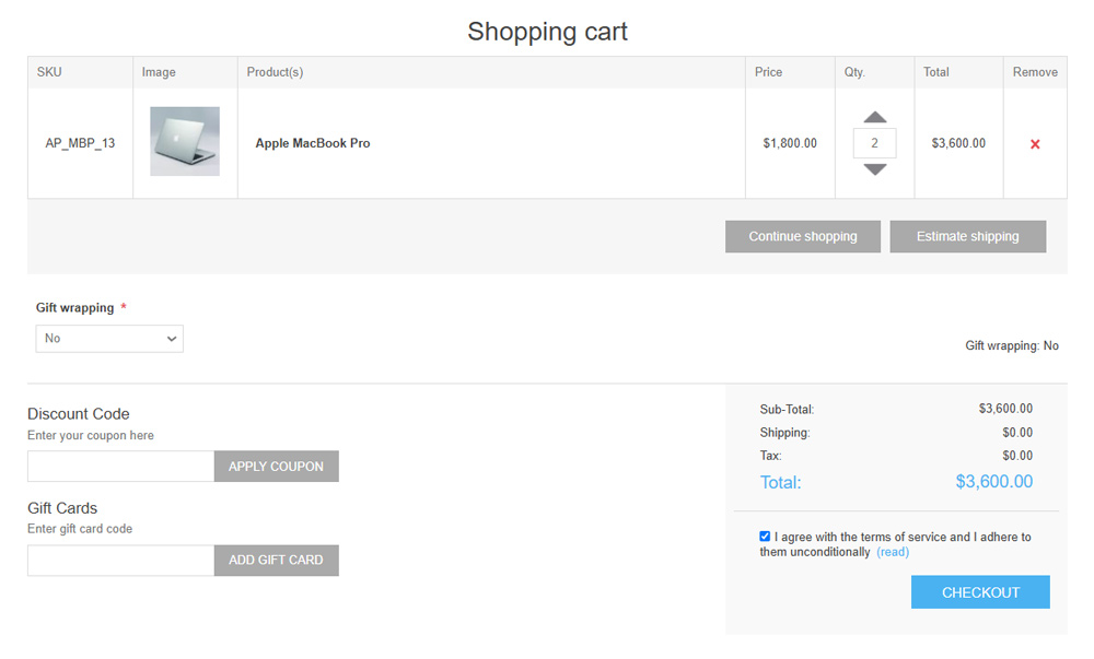 cart page design
